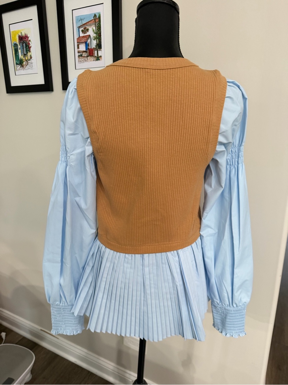 Anthropologie Women’s Ribbed Button-Front Pleated Light Blue Blouse M - Picture 10 of 12